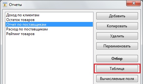 Доступ к табличной части отчета